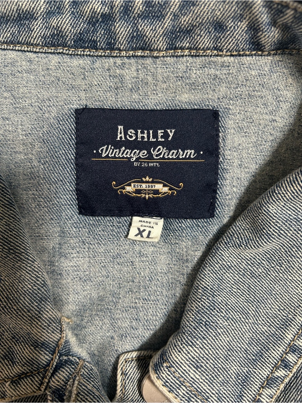 Ashley Vintage Charm Heart Pocket Cropped Denim Jacket Y2K Coquette XL - Picture 2 of 7